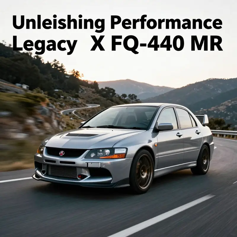 Mitsubishi Lancer Evolution X FQ-440 MR driving on a scenic mountain road, showcasing its dynamic performance.