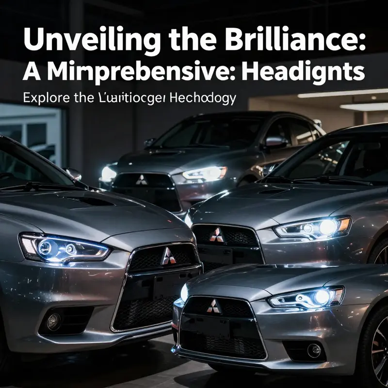 Different Mitsubishi Lancer headlight technologies illuminated in a showroom.