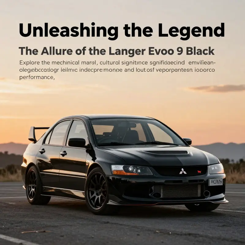 The Mitsubishi Lancer Evolution IX Black highlighted in a sunset, capturing its iconic status and performance profile.