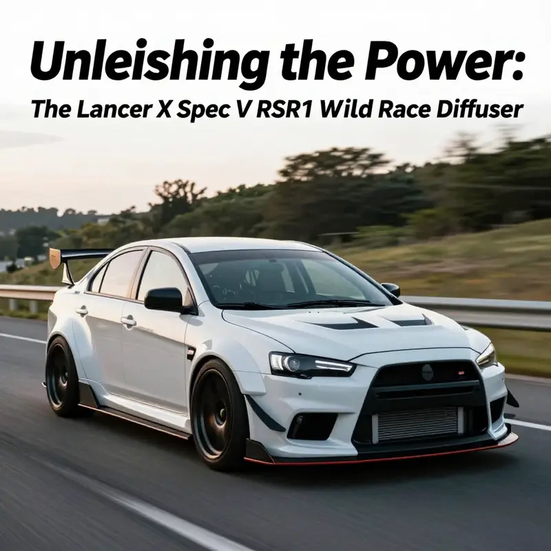 A Lancer Evolution X equipped with a widebody kit and race diffuser, captured in motion on a scenic roadway.