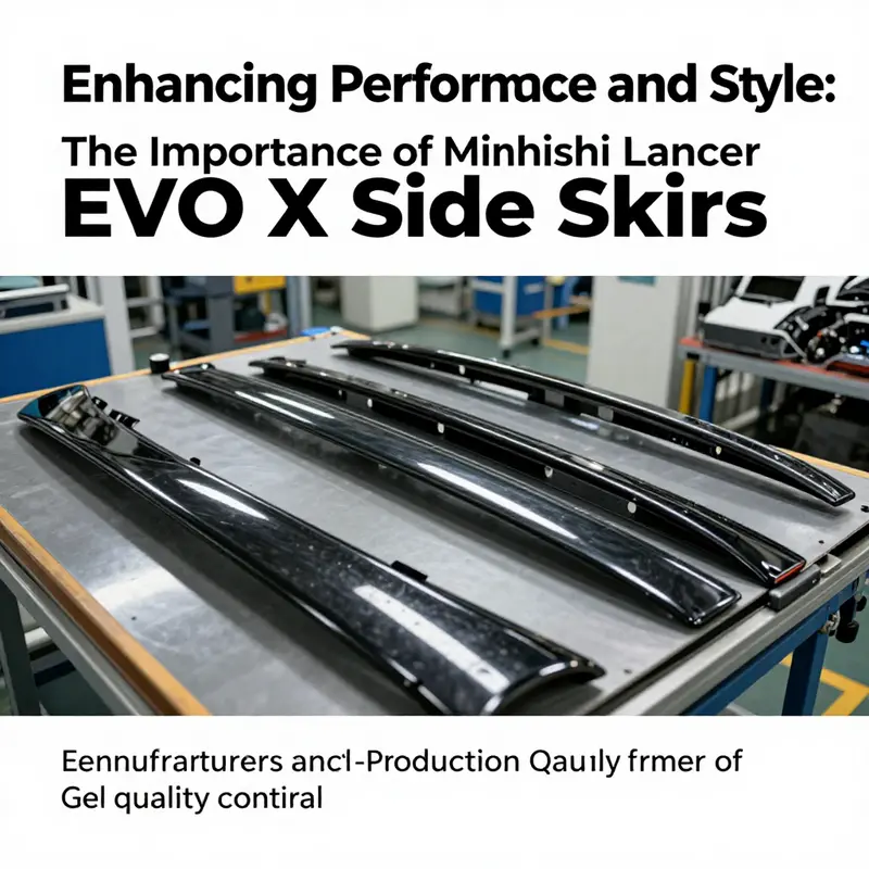 Technical specifications of the Mitsubishi Lancer EVO X side skirt highlighting its design and material quality.