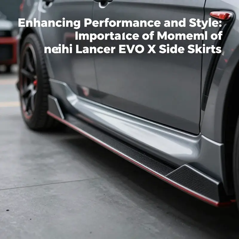 Technical specifications of the Mitsubishi Lancer EVO X side skirt highlighting its design and material quality.