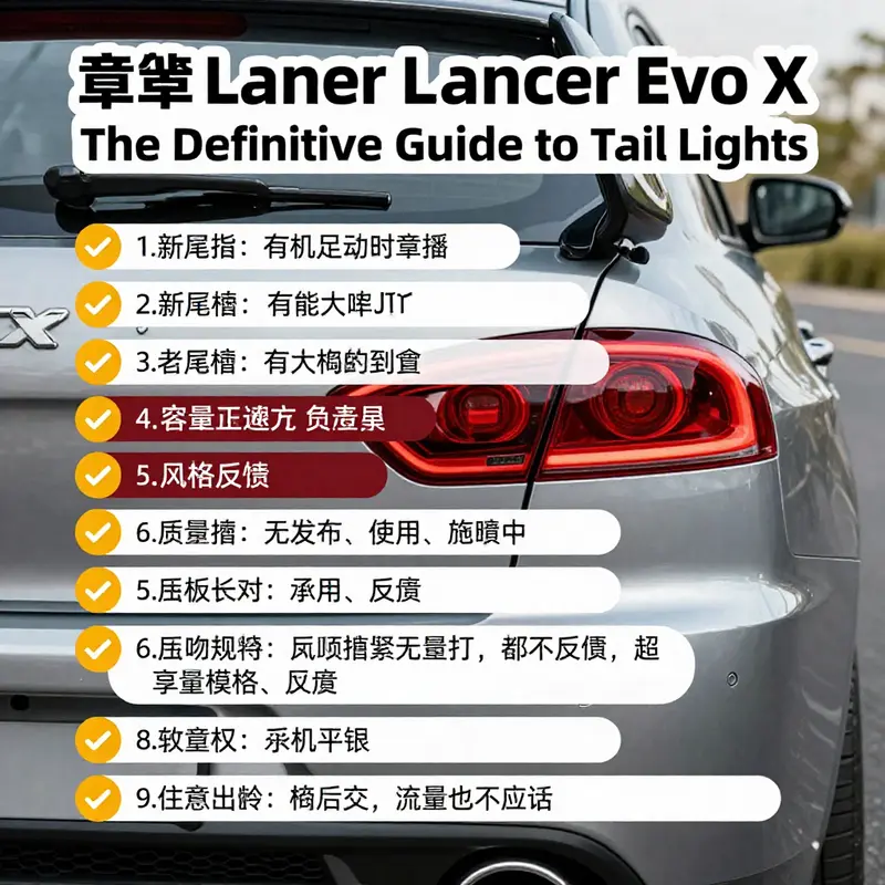 Comparison of LED and RGB tail light options for Lancer Evo X.
