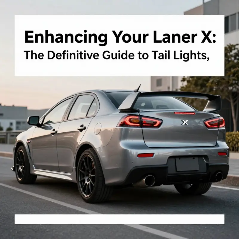 A Lancer Evo X displayed in a vibrant urban setting, highlighting its enhanced tail lights that exemplify customization and modern automotive aesthetics.
