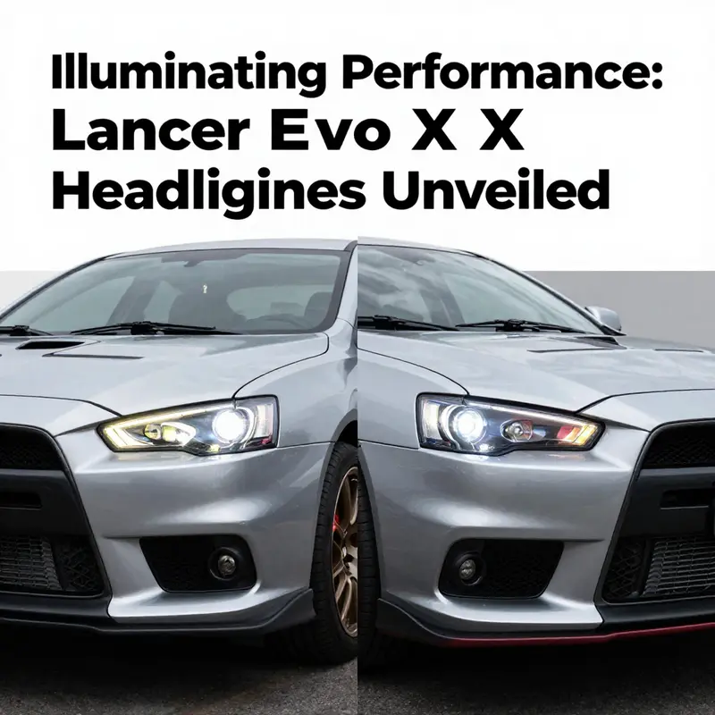 Close-up view of OEM headlights exhibiting their unique design and functionality on a Lancer Evo X.