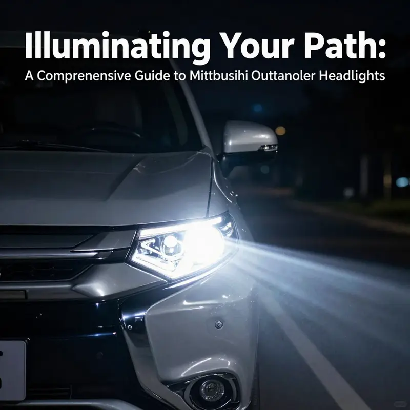 Detailed view of a halogen headlight illuminating the front of a Mitsubishi Outlander.