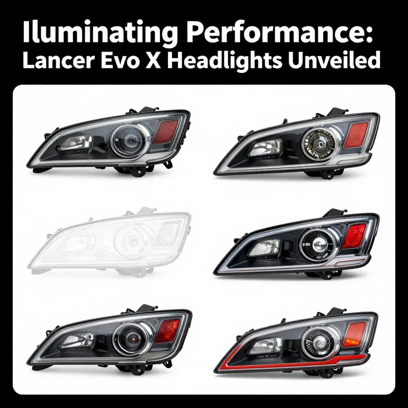 Close-up view of OEM headlights exhibiting their unique design and functionality on a Lancer Evo X.