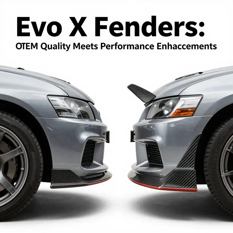Comparison of OEM and aftermarket Evo X fenders.