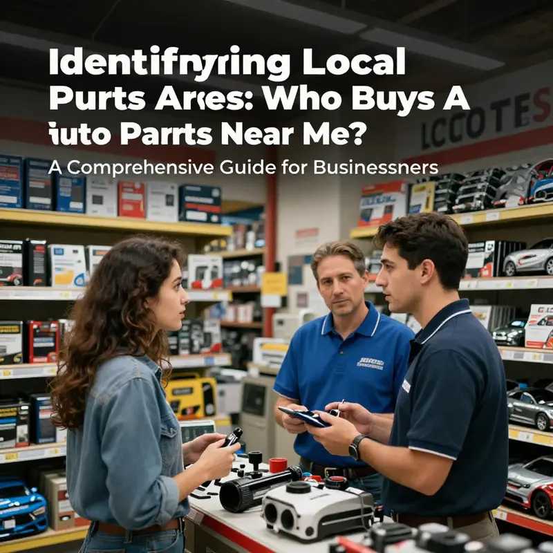 A local auto parts store bustling with activity, highlighting potential buyers interacting with staff for advice.