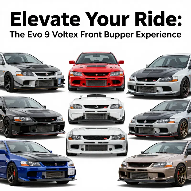 A display of various Evo 9 Voltex front bumpers, reflecting the diverse market options available.