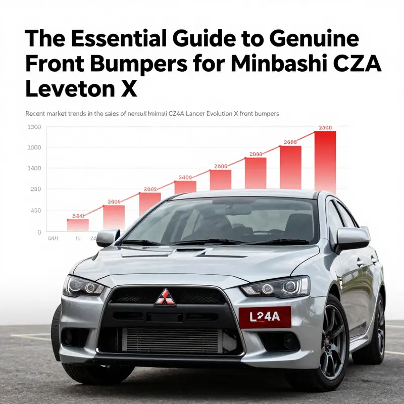 A close-up look at the detailed specifications of a genuine Mitsubishi Lancer Evolution X front bumper.