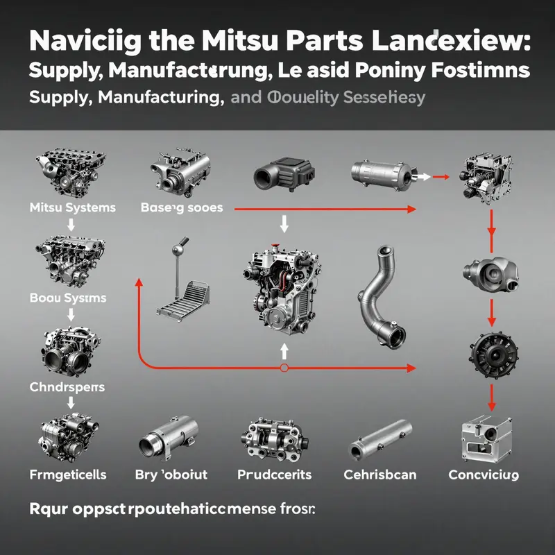Infographic depicting the landscape of Mitsubishi parts supply chains and product categories.