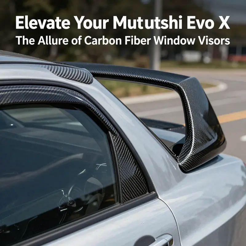 Carbon fiber window visors on Mitsubishi Lancer EX Evo X highlight both functionality and aesthetics.