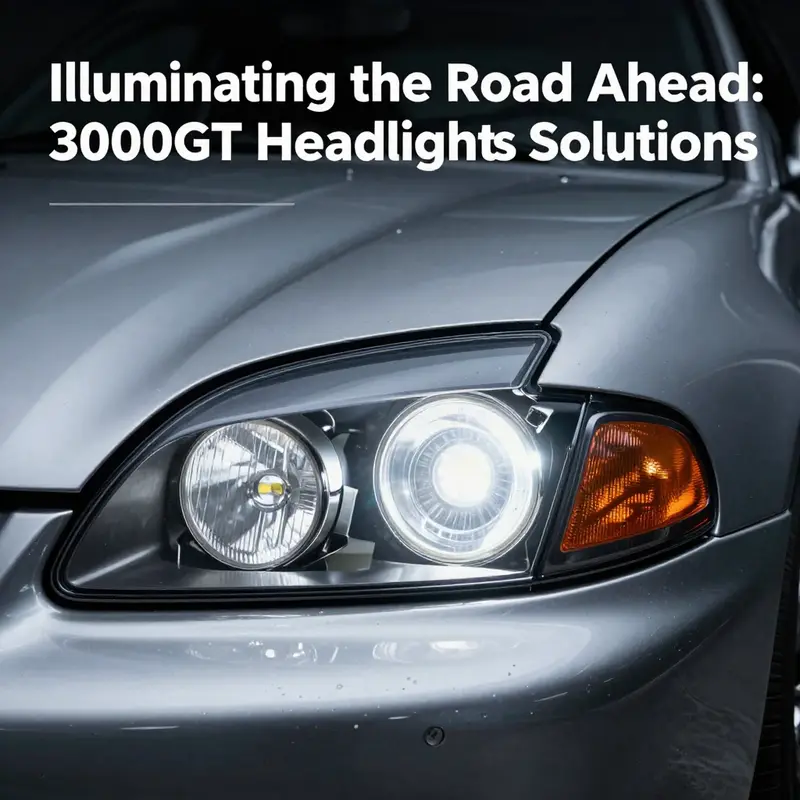 Comparison of OEM and aftermarket headlights for Mitsubishi 3000GT.