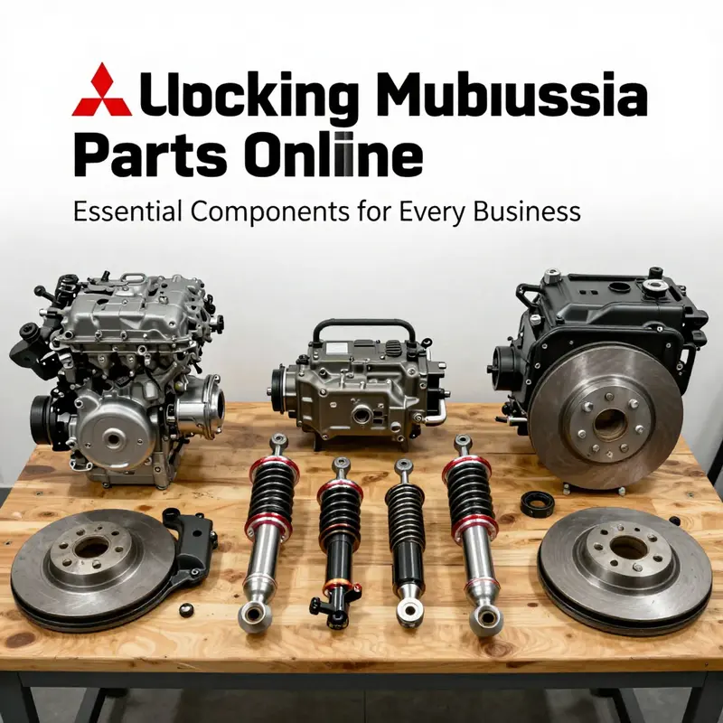 A variety of genuine Mitsubishi commercial vehicle parts ready for installation.