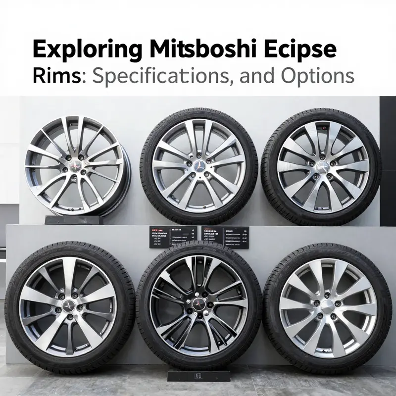 An overview of Mitsubishi Eclipse rims showcasing different specifications, such as sizes and bolt patterns.