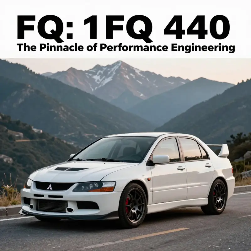 Mitsubishi Evo 10 FQ 440 parked in a picturesque mountain landscape, showcasing its beauty and engineering prowess.