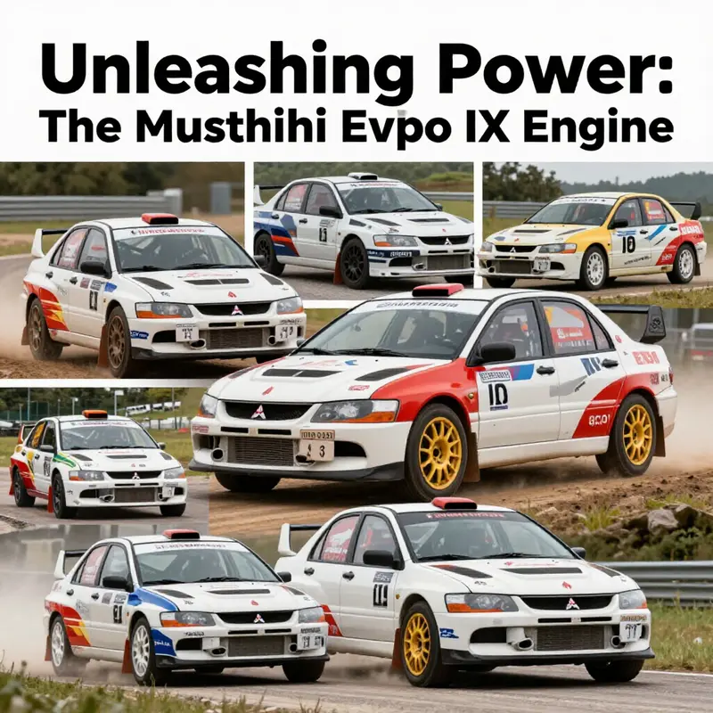 Illustration of the Mitsubishi Evo IX engine showcasing its robust turbocharger and performance parts.
