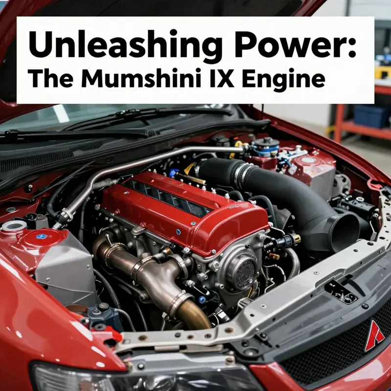Illustration of the Mitsubishi Evo IX engine showcasing its robust turbocharger and performance parts.