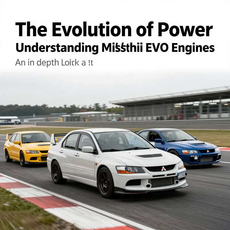 Mitsubishi EVO vehicles racing on a track, highlighting their performance and engine prowess.