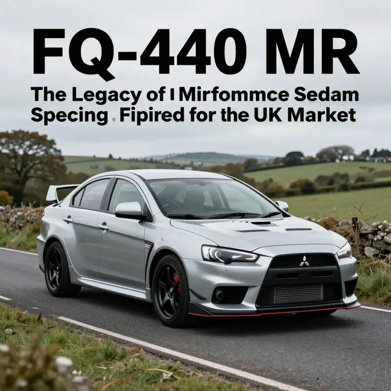 The Mitsubishi Evo X FQ-440 MR in a picturesque British setting, highlighting its appeal in the automotive market.
