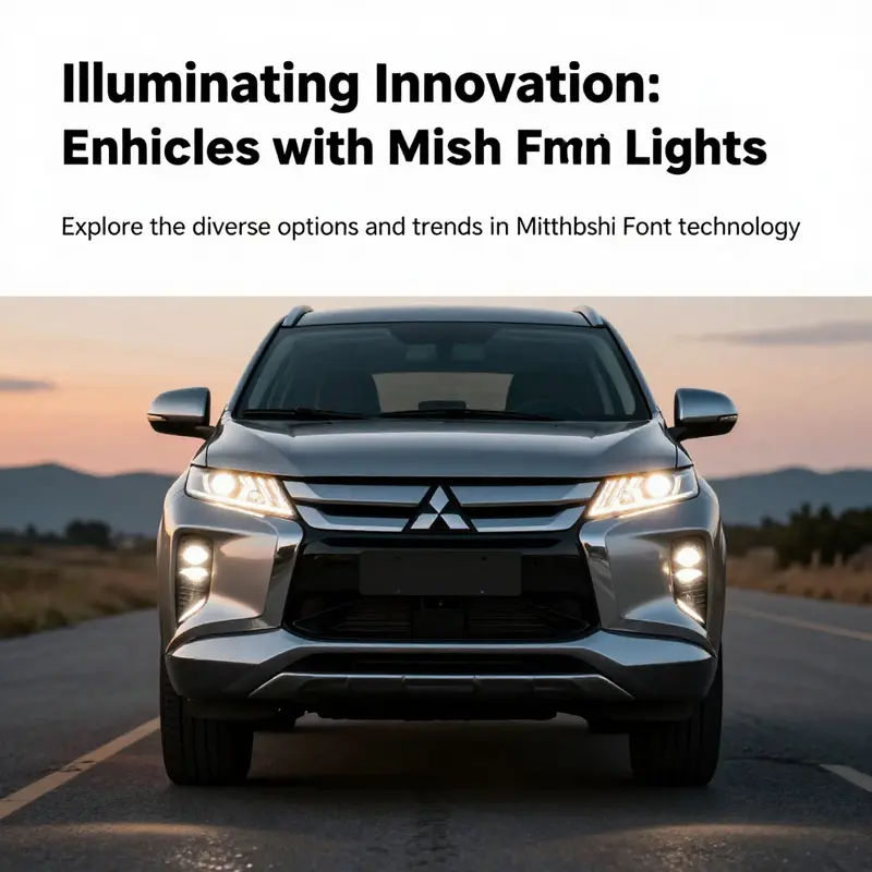 A Mitsubishi vehicle parked with front lights on, highlighting modern design and safety features.