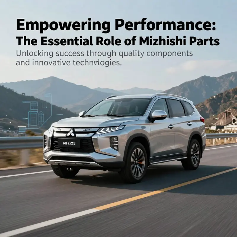 A Mitsubishi vehicle driving on a scenic road, representing the advanced technology and innovation of Mitsubishi parts.