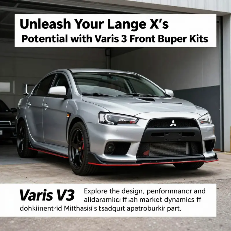 A sharply angled view of a Mitsubishi Lancer Evo X with a Varis V3 bumper, emphasizing style and aerodynamics.