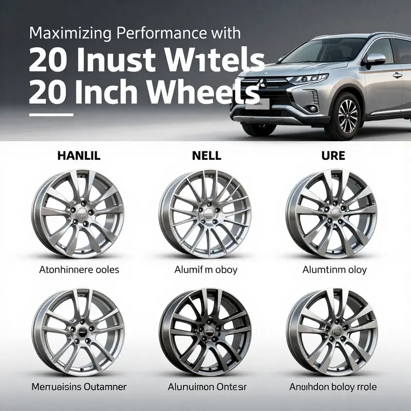 Close-up view of a Mitsubishi Outlander featuring 20-inch wheels, highlighting specifications.