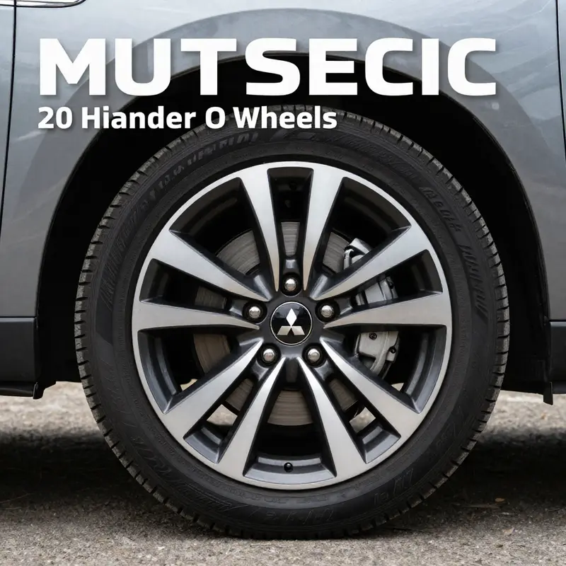 Close-up view of a Mitsubishi Outlander featuring 20-inch wheels, highlighting specifications.