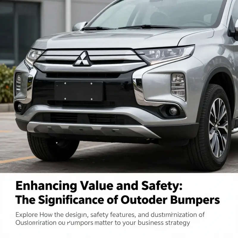 Mitsubishi Outlander vehicle showcasing its bumper design and safety features in an attractive environment.