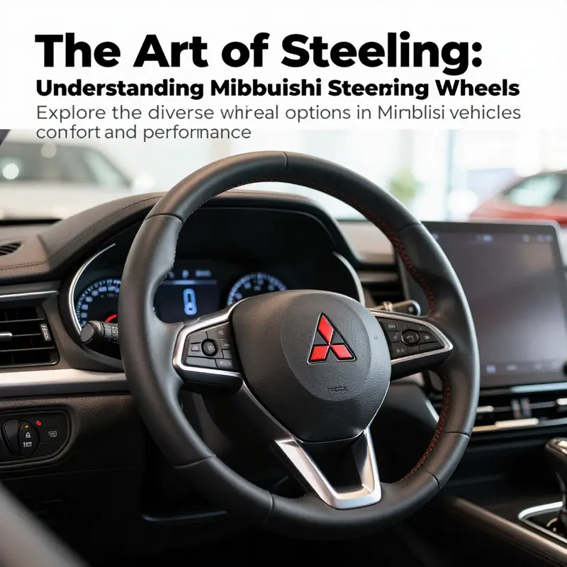 A variety of Mitsubishi steering wheels displayed in a showroom, illustrating the different styles available.