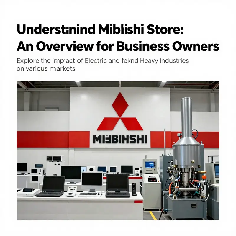An artistic representation showcasing Mitsubishi Store's focus on electronic devices and industrial machinery, with the Mitsubishi logo.