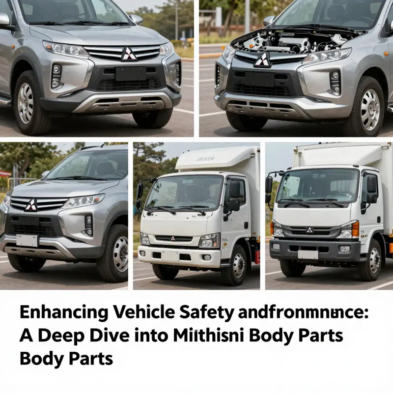 A dynamic collage of Mitsubishi vehicles highlighting key body components, such as bumpers and panels, in diverse environments.