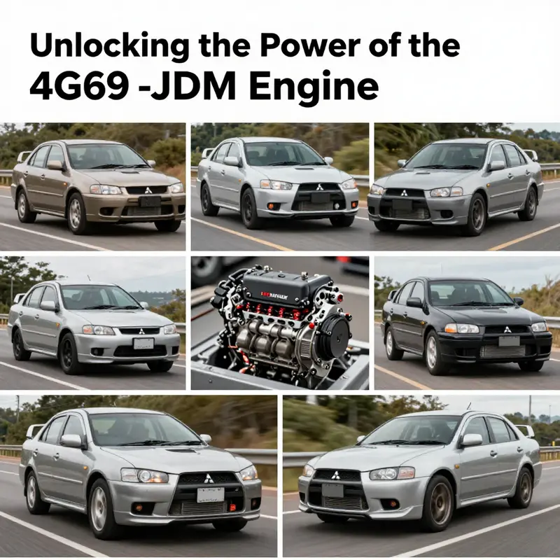 A dynamic image montage of Mitsubishi models equipped with the 4G69 engine in action across various driving environments.