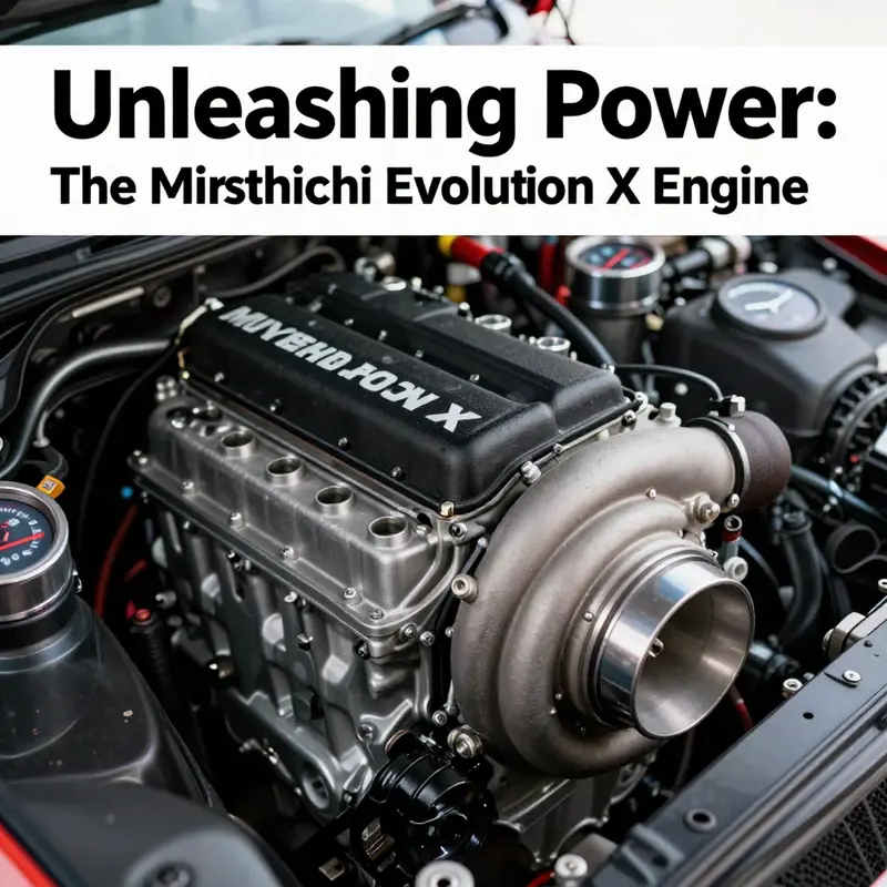 Detailed view of the Mitsubishi Evolution X engine showcasing its turbocharged components.