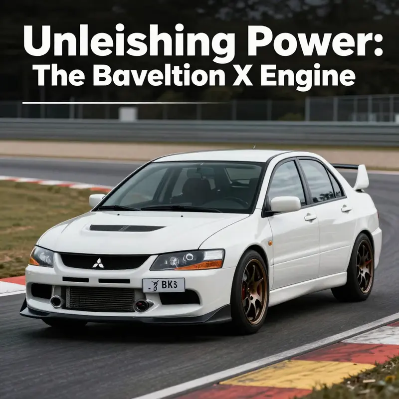 Mitsubishi Evolution X speeding on a racetrack, illustrating its performance attributes.
