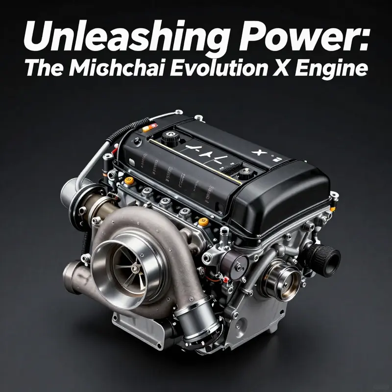 Detailed view of the Mitsubishi Evolution X engine showcasing its turbocharged components.