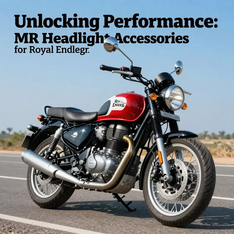 Royal Enfield motorcycle displayed in an open road setting, highlighting MR Headlight accessories.