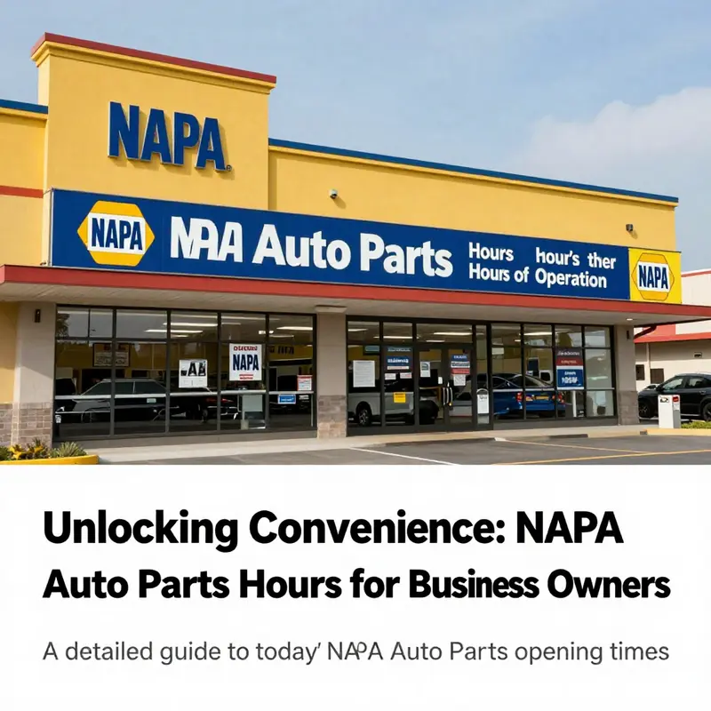 A collage of NAPA Auto Parts store fronts with clear visibility of their opening hours on banners.