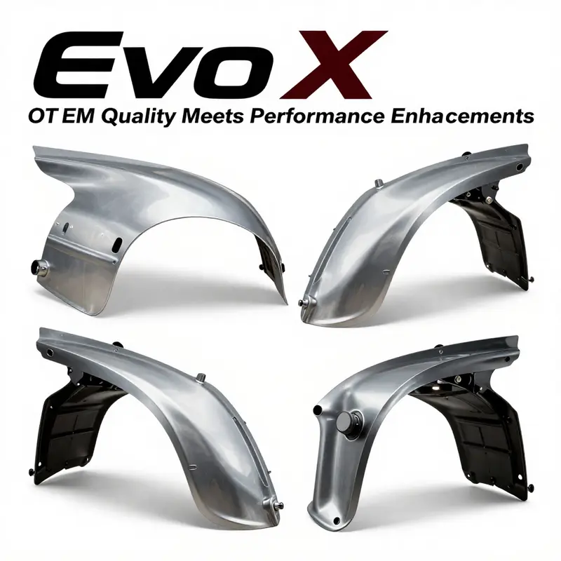 Comparison of OEM and aftermarket Evo X fenders.