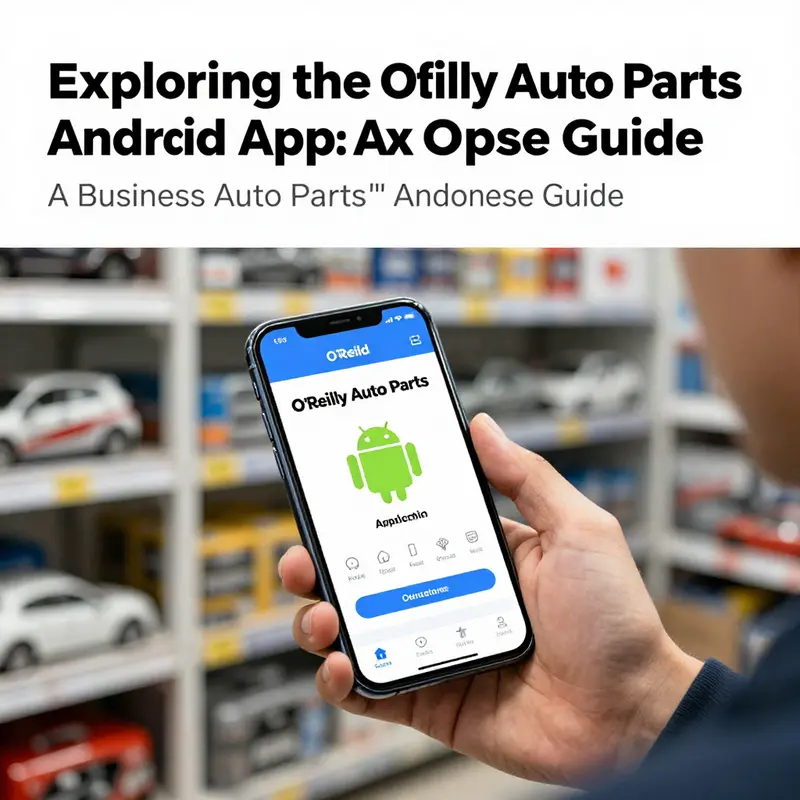 Business owner using the O'Reilly Auto Parts app on an Android device in an automotive environment.