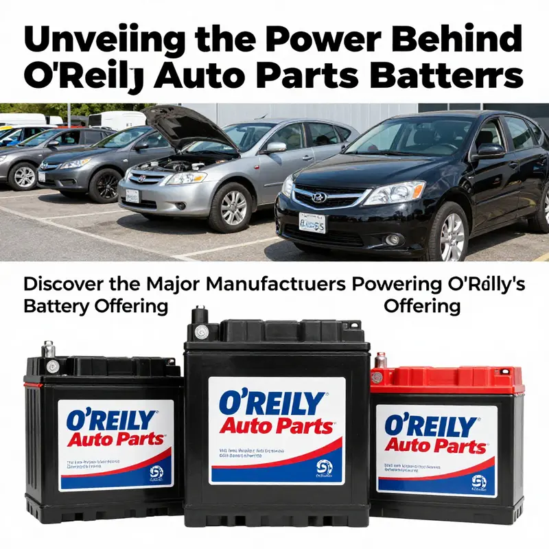 An array of vehicles equipped with O'Reilly Auto Parts batteries, showcasing the range and reliability of their products.