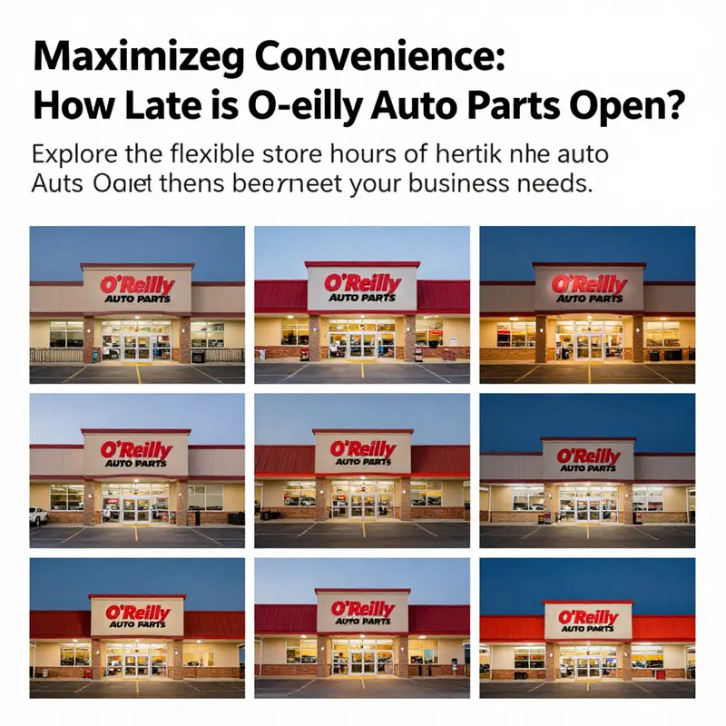Collage showcasing several O'Reilly Auto Parts stores open at different times, indicating their business hours.