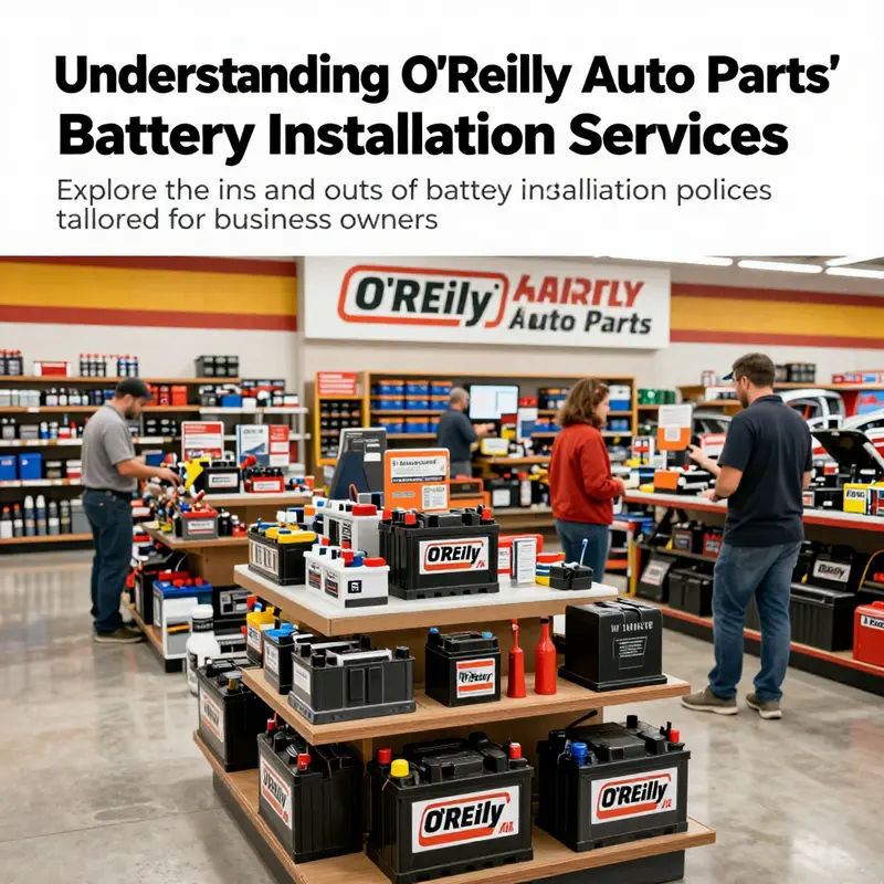 Wide view of O'Reilly Auto Parts store with several products and customers engaging with staff.