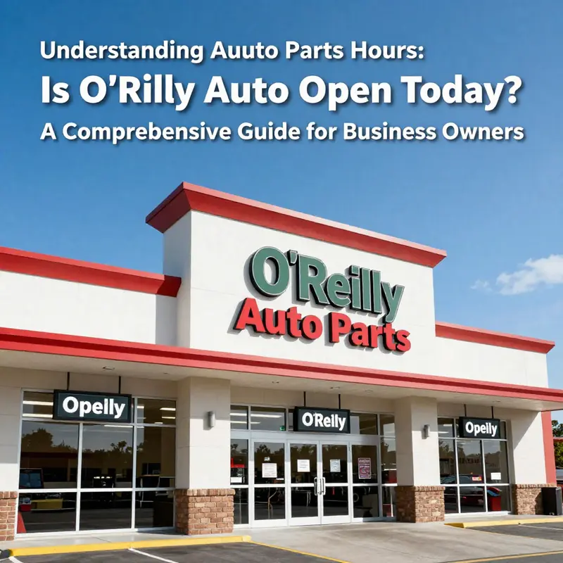 A view of an O’Reilly Auto Parts store indicating it is open today.