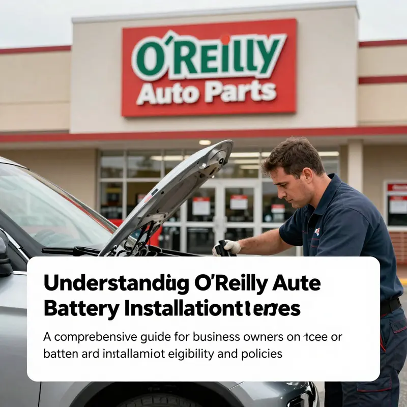An O'Reilly Auto Parts store with mechanics performing vehicle maintenance in front.