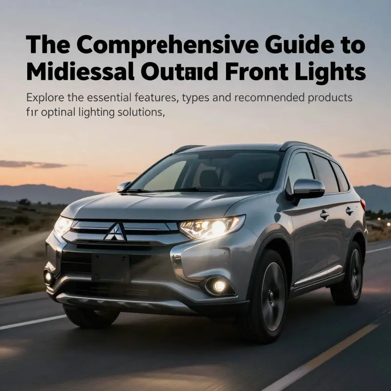 A Mitsubishi Outlander illuminated with its front lights in a scenic twilight setting, highlighting visibility.