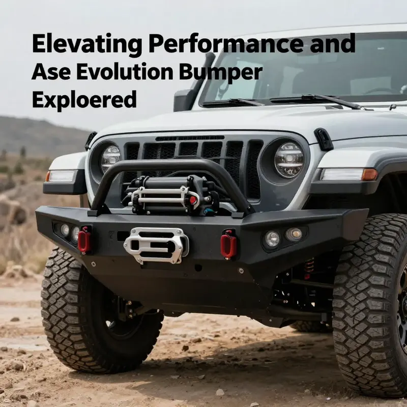 An evolution bumper showcased on a rugged vehicle, emphasizing its design and features.