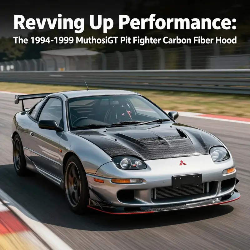 Detailed view of the Pit Fighter carbon fiber hood, illustrating its unique design and material structure.